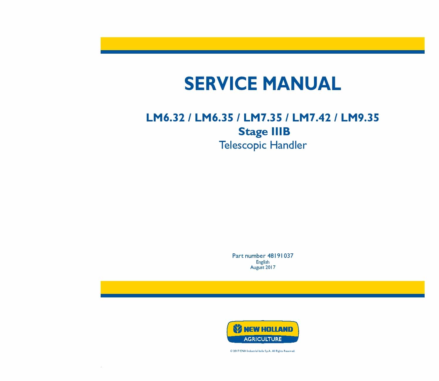 New Holland LM6.32, LM6.35, LM7.35, LM7.42, LM9.35 Stage IIIB Telescopic Handler Repair Service Manual PDF Download