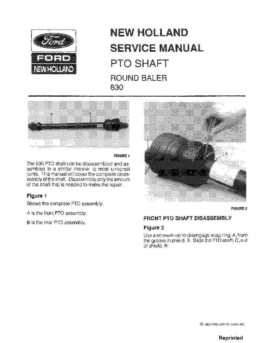 New Holland P.T.O. Shaft for 630 Round Baler Repair Service Manual PDF Download