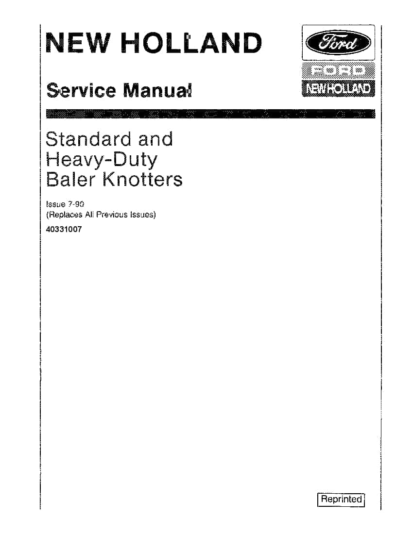 New Holland Standard & heavy duty Baler Knotter Repair Service Manual PDF Download