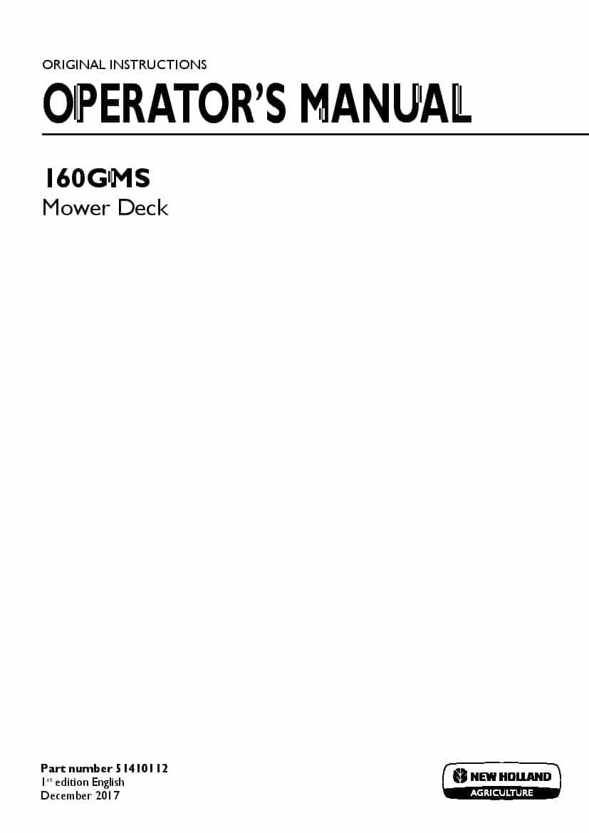 New holland 160GMS Mower Deck operator manuals PDF Download