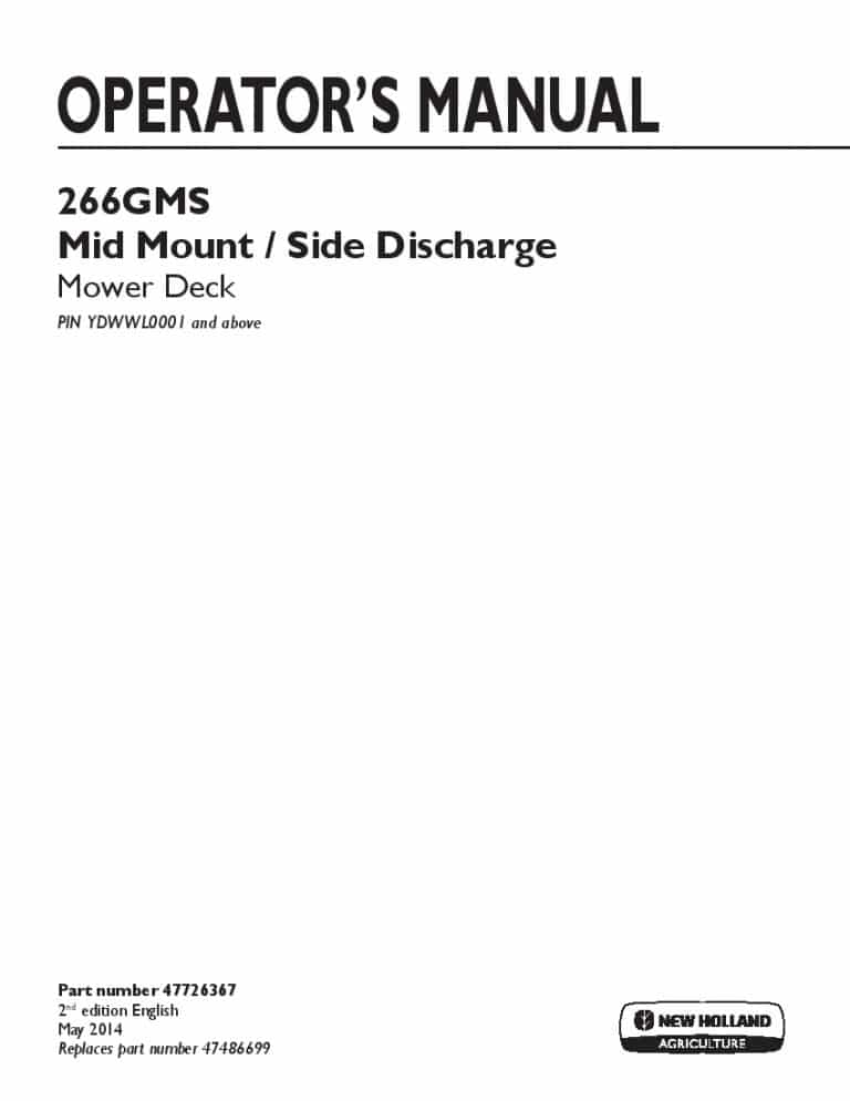 New holland 266GMS Mower Deck operator manuals PDF Download