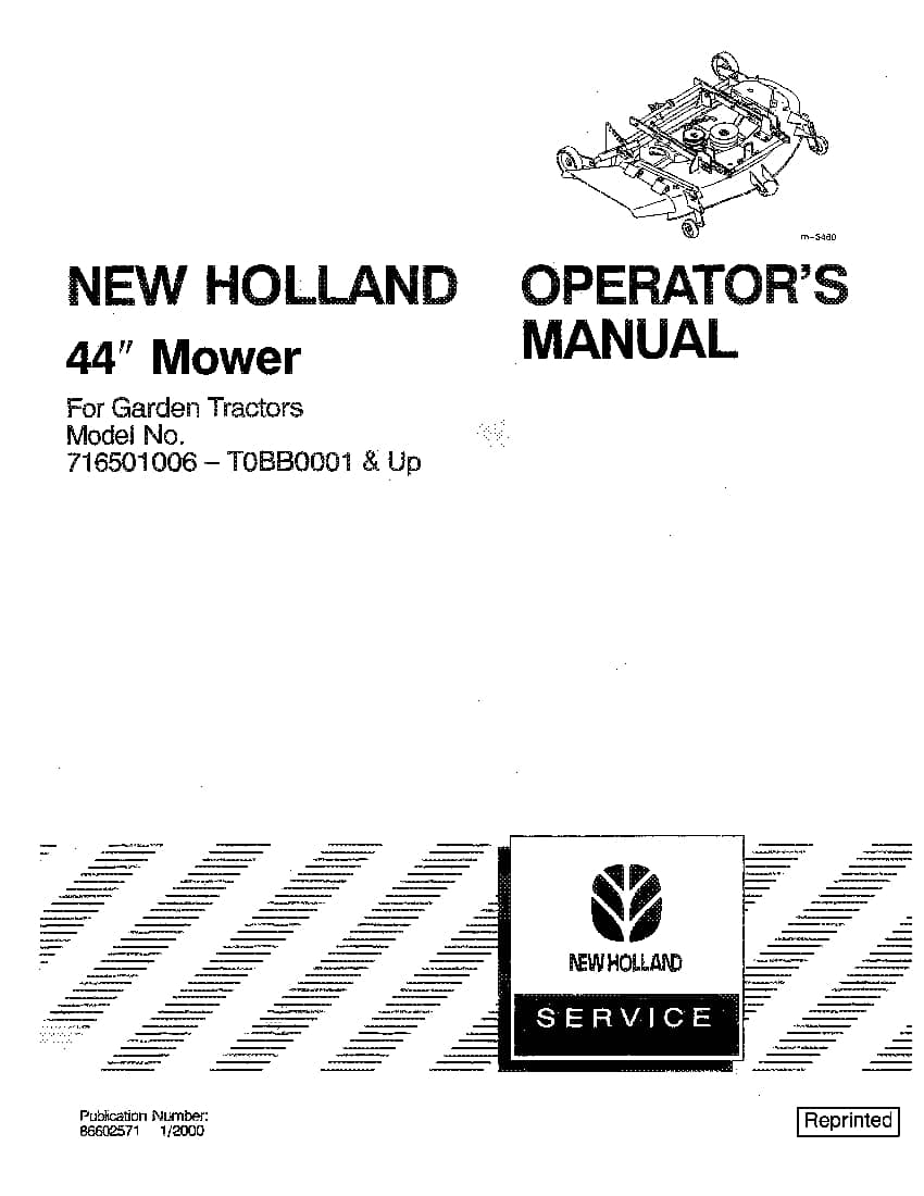 New holland 44 Inch Mower for Garden Tractors operator manuals PDF Download