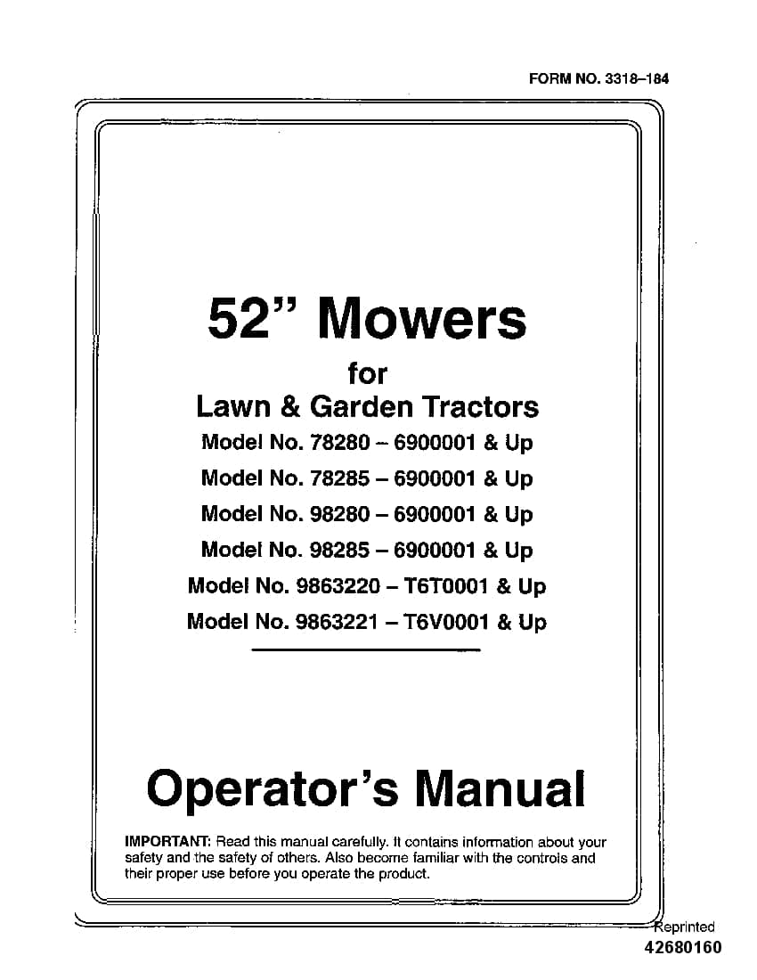 New holland 52 Inch Mowers For Lawn and Garden Tractors operator manuals PDF Download