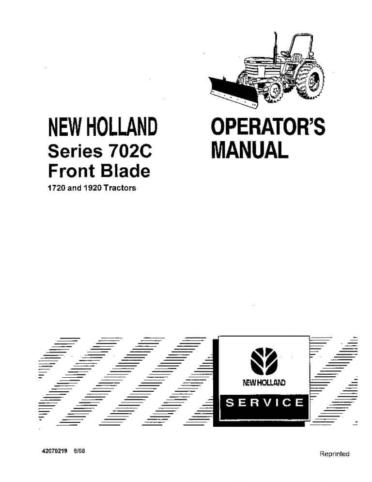 New holland 702C Front Blade 1720 1920 Tractors operator manuals PDF Download