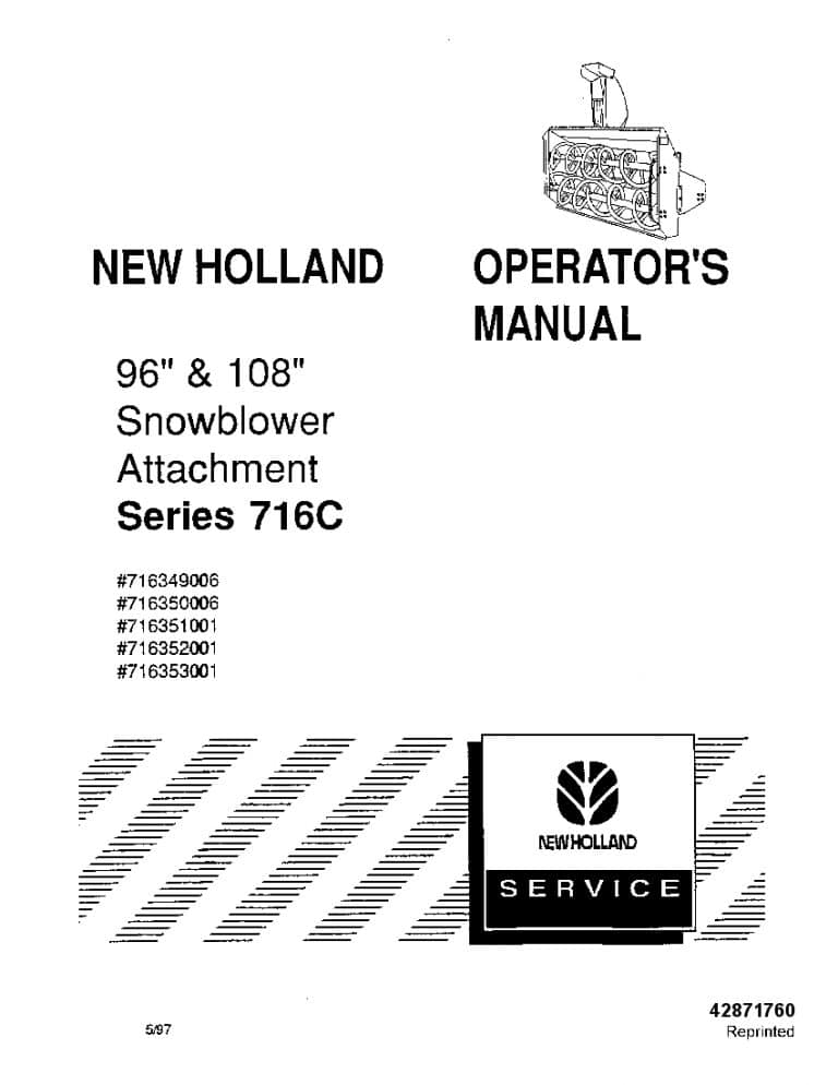 New holland 716C Snowblower 96 108 Attachment operator manuals PDF Download