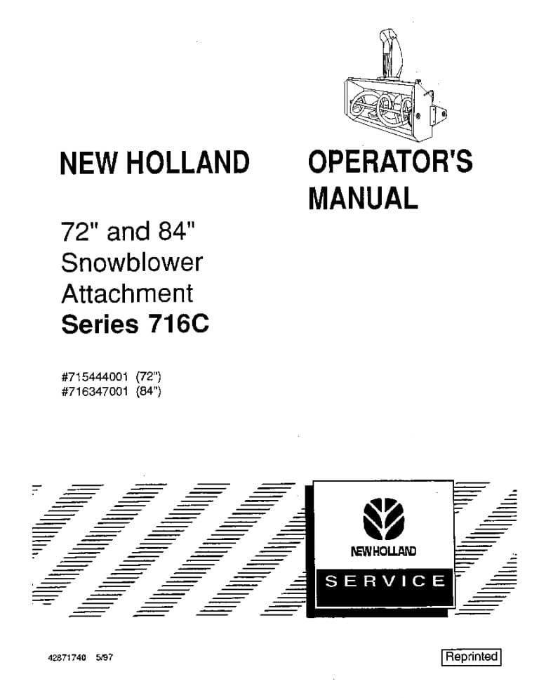 New holland 72 84 Inch For Series 716C Snowblower Attachment operator manuals PDF Download