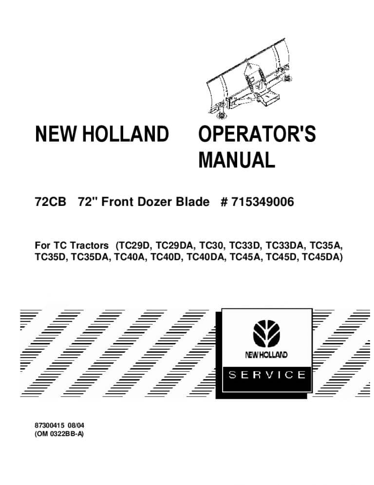 New holland 72CB 72 Front Dozer Blade for TC tractors operator manuals PDF Download