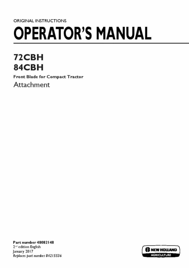 New holland 72CBH, 84CBH Front blade for compact tractor operator manuals PDF Download