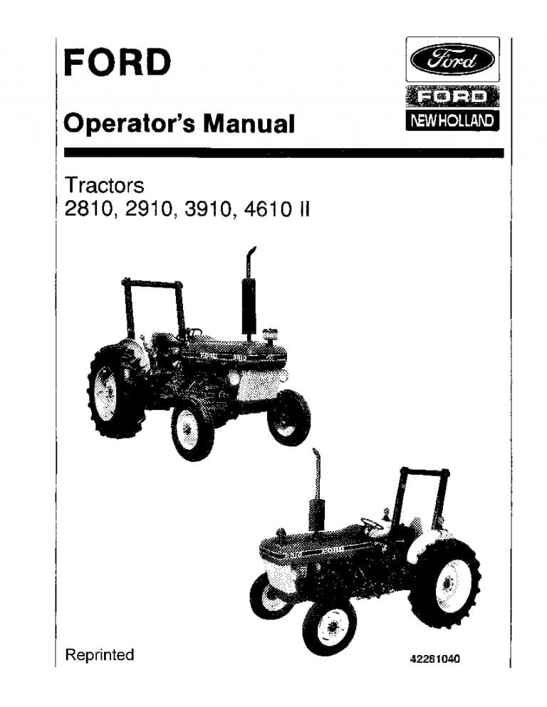 New holland Ford 2810 2910 3910 4610 II Tractor operator manuals PDF Download