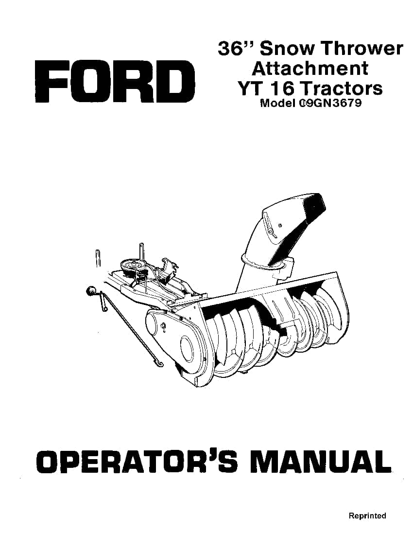 New holland Ford 36 Inch Snow Thrower Attachment on YT16 Tractors operator manuals PDF Download