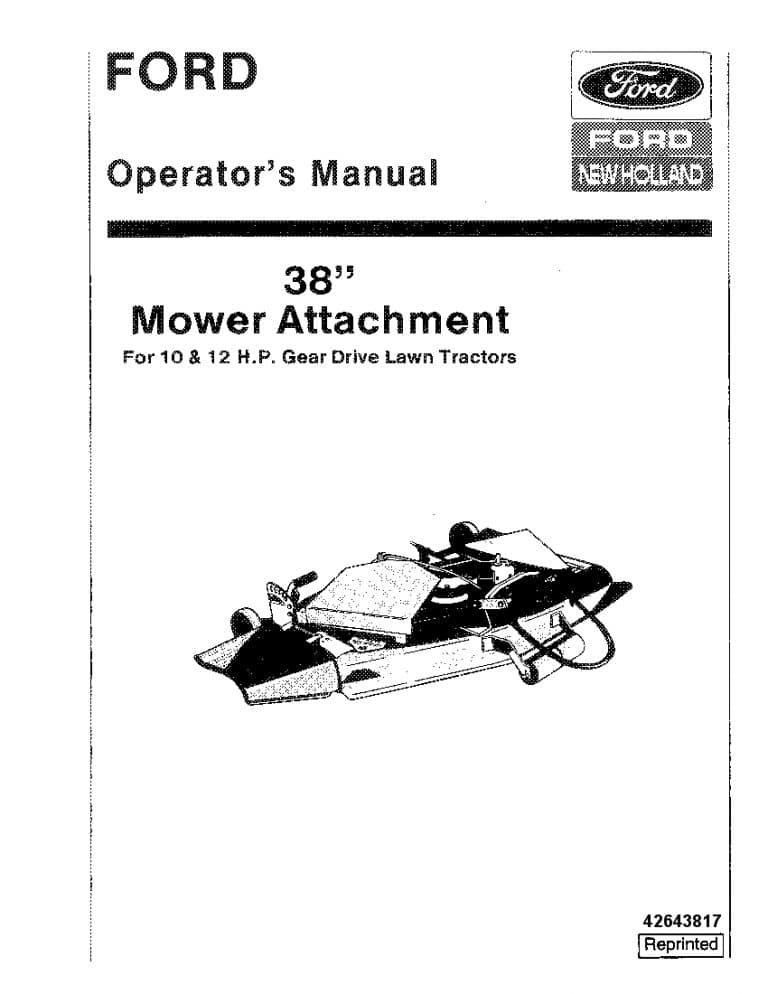 New holland Ford 38 Inch Mower Attachment for LT10 and LT12 Gear Drive 1990 operator manuals PDF Download