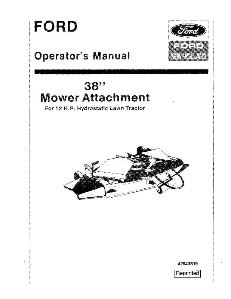 New holland Ford 38 Inches Mower for 12 hp Hydrostatic Lawnd Tractor operator manuals PDF Download