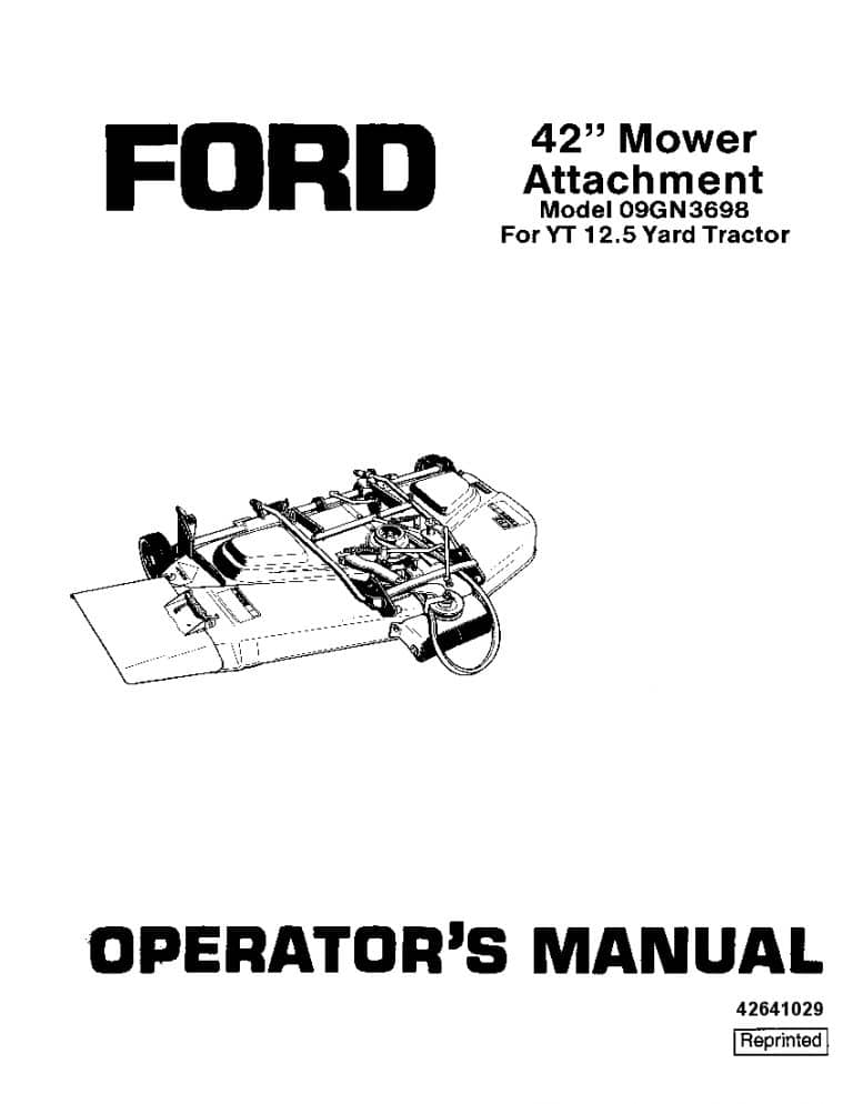 New holland Ford 42 Mower Attachment for YT 12.5 Yard Tractors operator manuals PDF Download