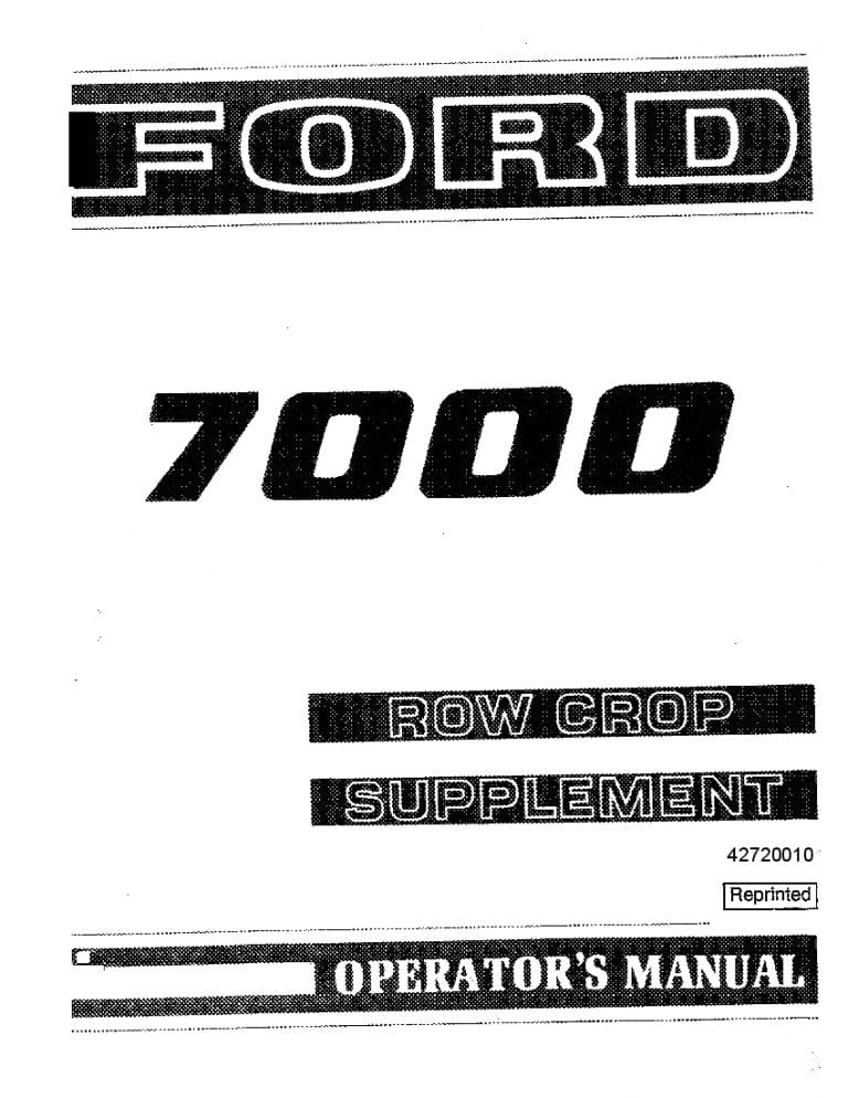 New holland Ford 7000 Row Crop Supplement SE 3363 operator manuals PDF Download