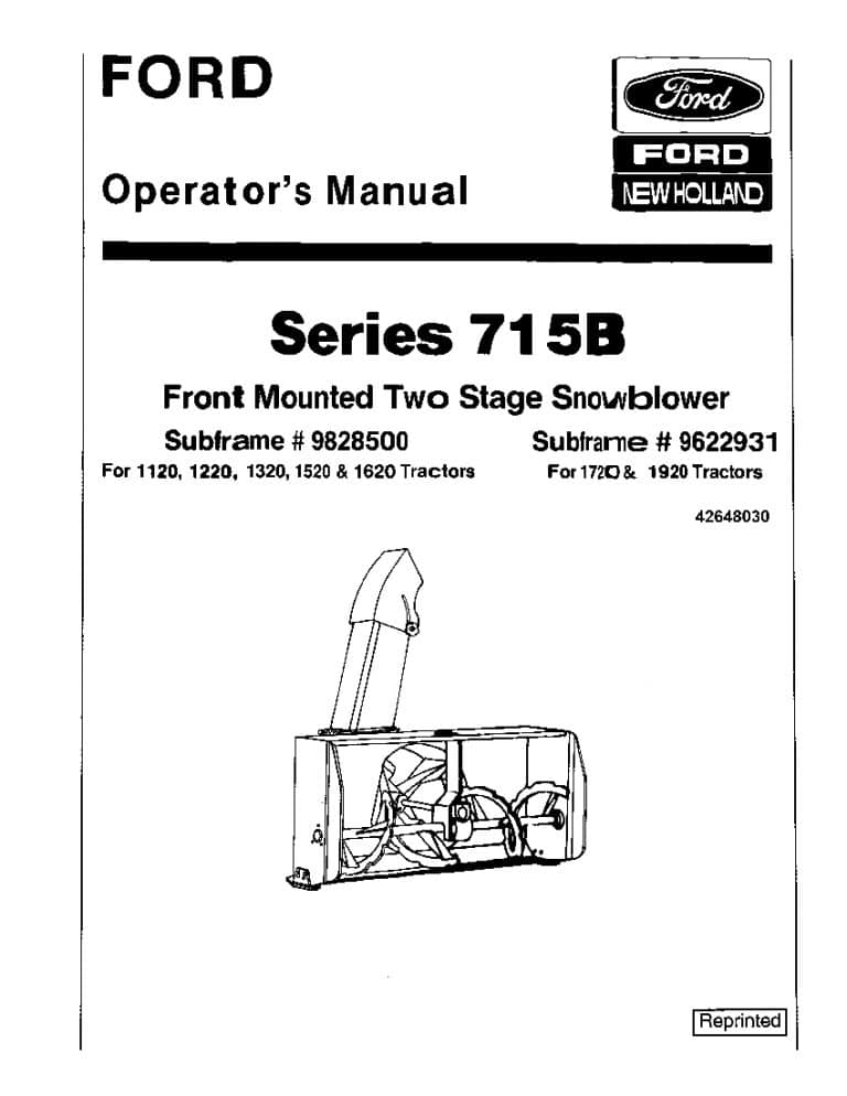 New holland Ford 715B Front Mount 2 Stage Snow Blower operator manuals PDF Download