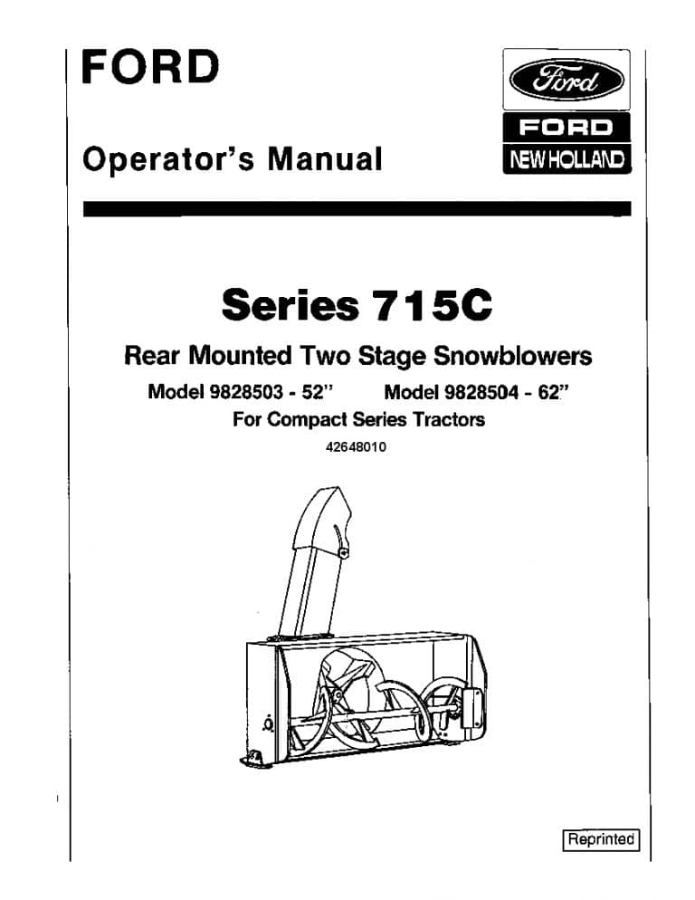 New holland Ford 715C 52 & 62 Inch 2 Stage Snow Blowers operator manuals PDF Download