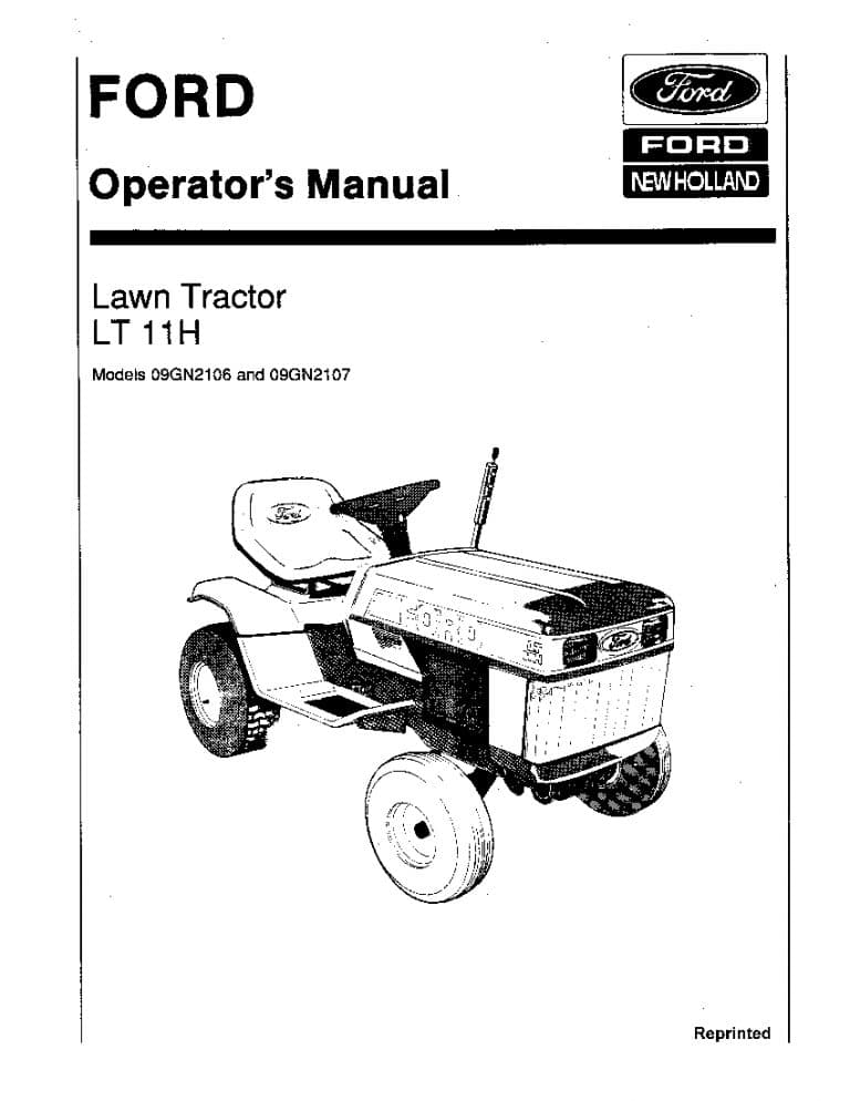 New holland Ford LT 11h Lawn Tractor 1985 operator manuals PDF Download
