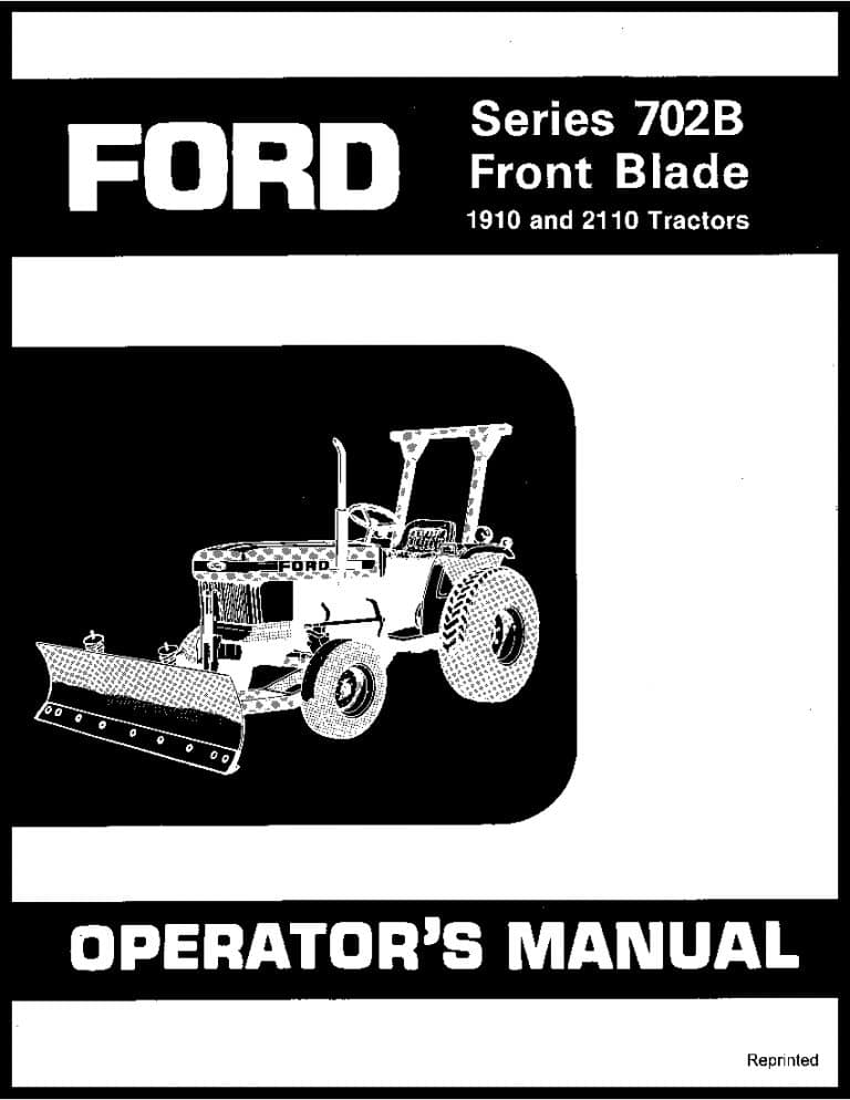 New holland Ford SE4385 Srs 702B Front Blade For 1910 & 2110 Tractor operator manuals PDF Download