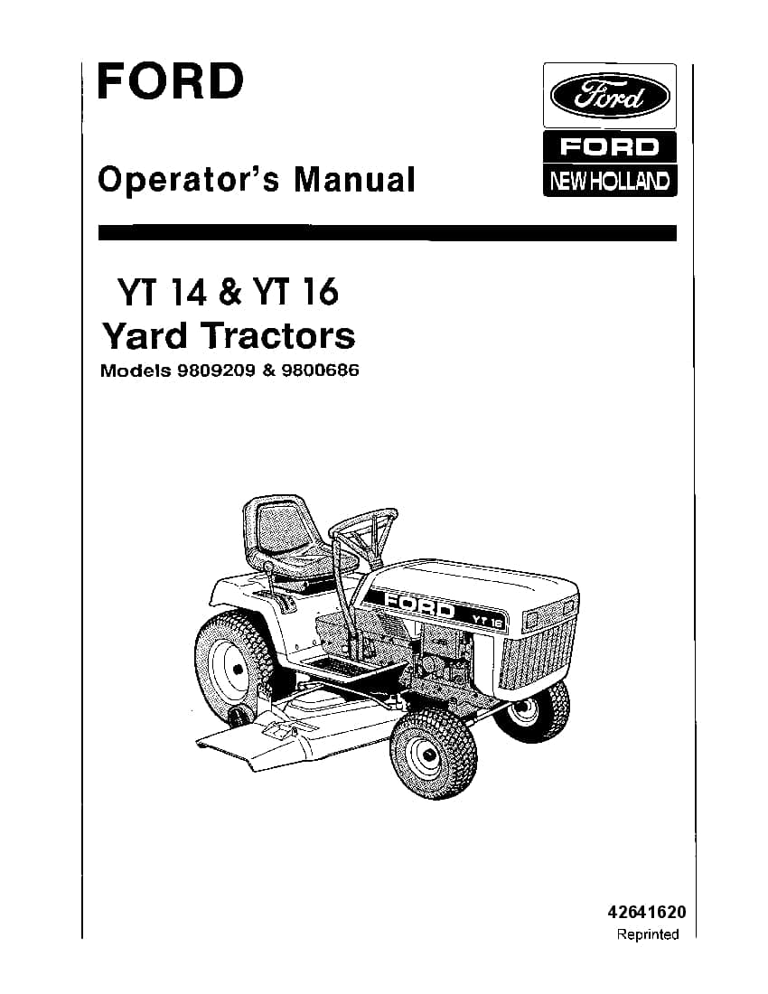 New holland Ford YT14 YT16 Yard Tractors operator manuals PDF Download