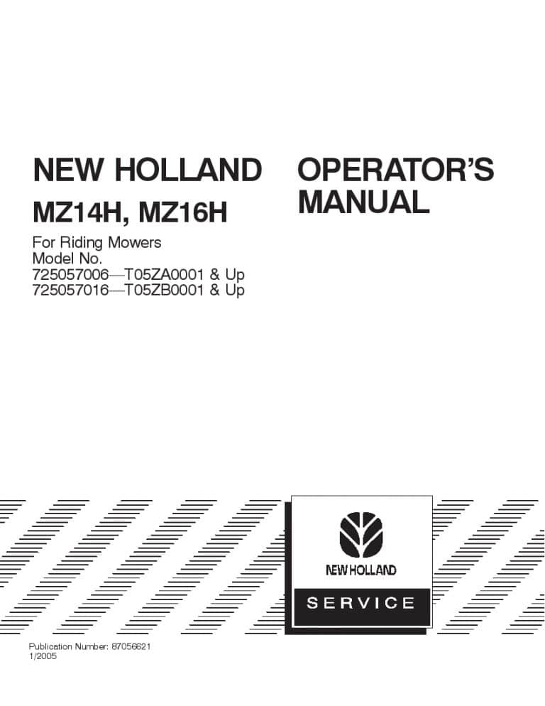New holland MX14H MXZ16H For Riding Mower operator manuals PDF Download
