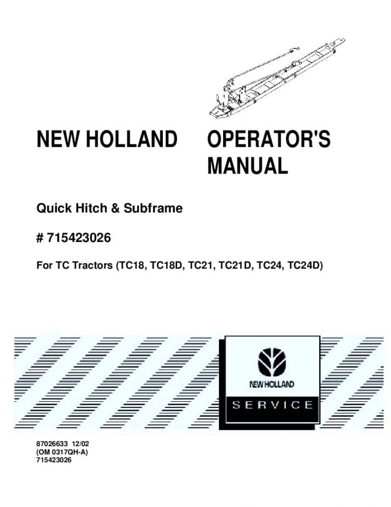 New holland Quick Hitch & Subframe For Tc & Tcd Tractors operator manuals PDF Download