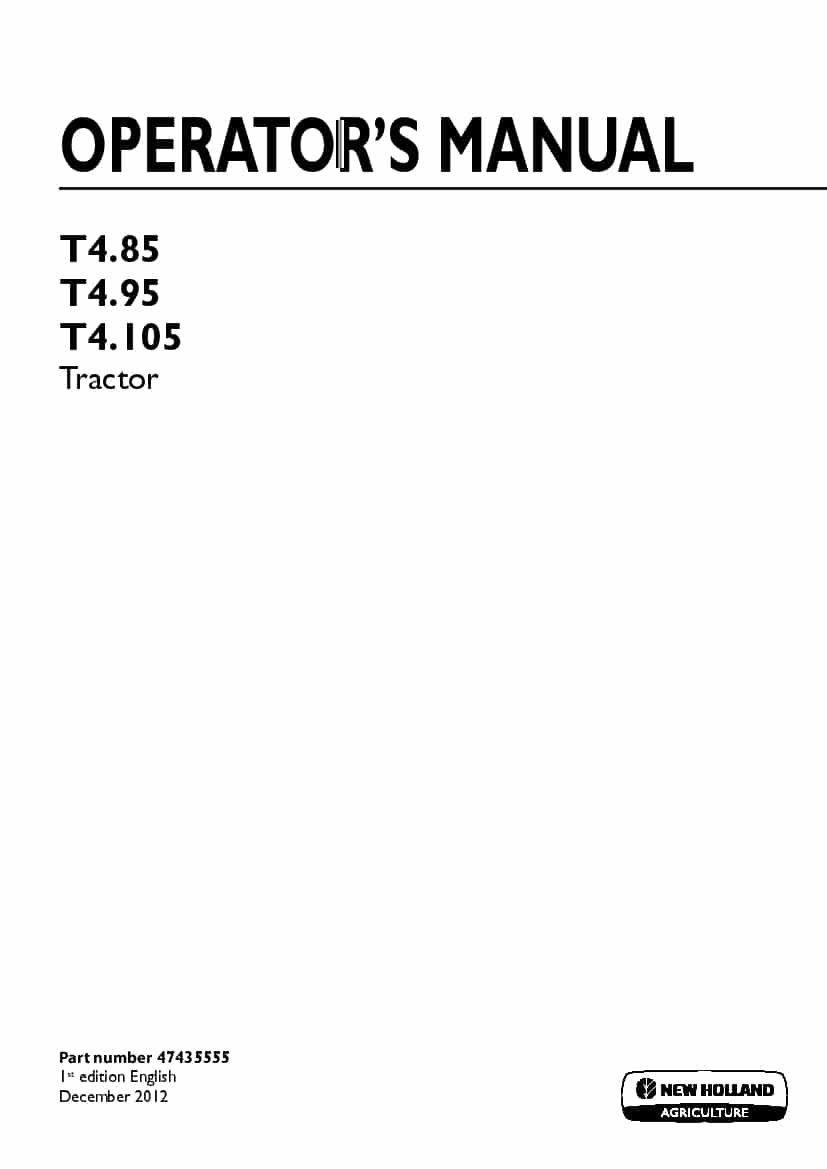 New holland T4.85, T4.95, T4.105 Tractor 47435555 operator manuals PDF Download