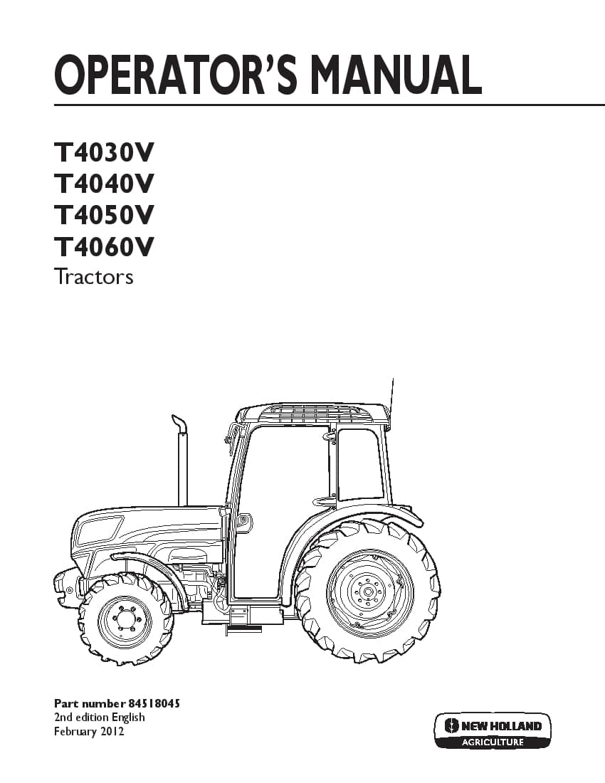 New holland T4030V, T4040V, T4050V, T4060V Tractors operator manuals PDF Download