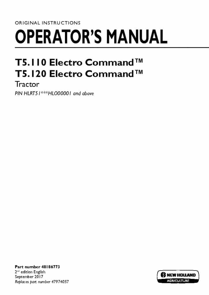 New holland T5.110, T5.120 Electro Command Tier 4B final Tractor operator manuals PDF Download