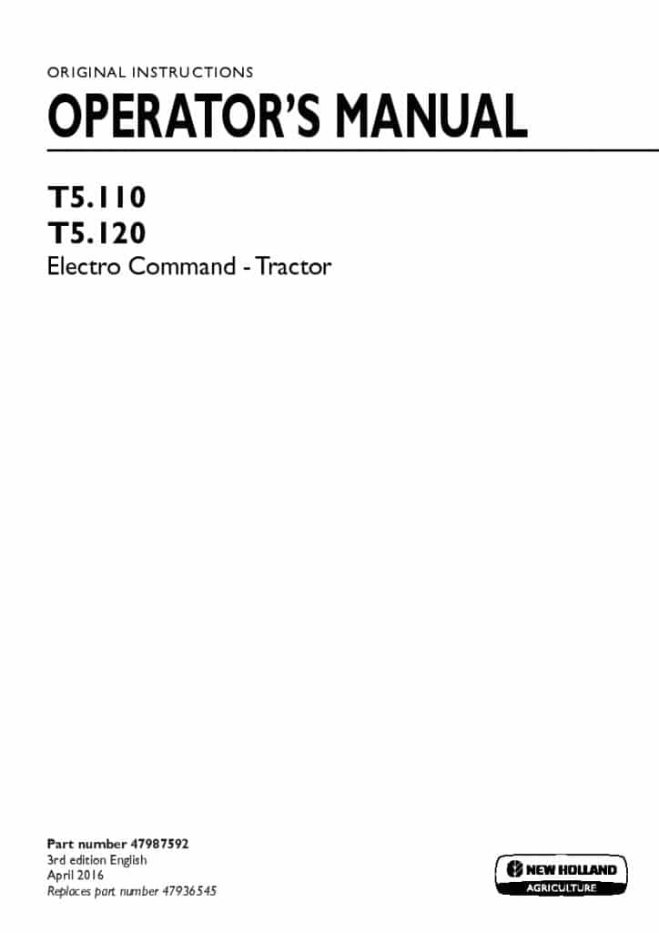 New holland T5.110, T5.120 Electro Command Tractor operator manuals PDF Download