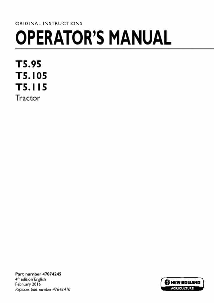 New holland T5.95, T5.105, T5.115 Tractor operator manuals PDF Download