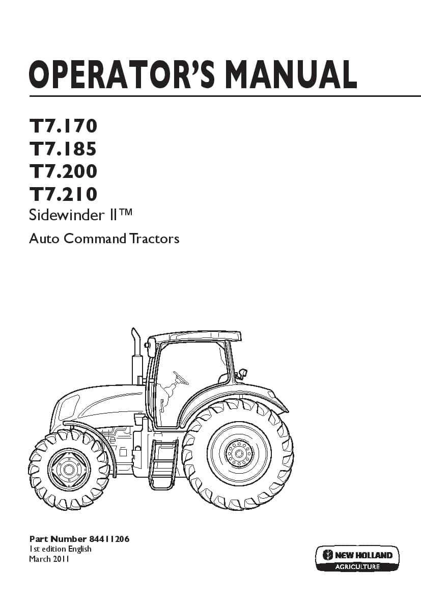 New holland T7.170 T7.185 T7.200 T7.210 Sidewinder II Auto Command Tractor operator manuals PDF Download