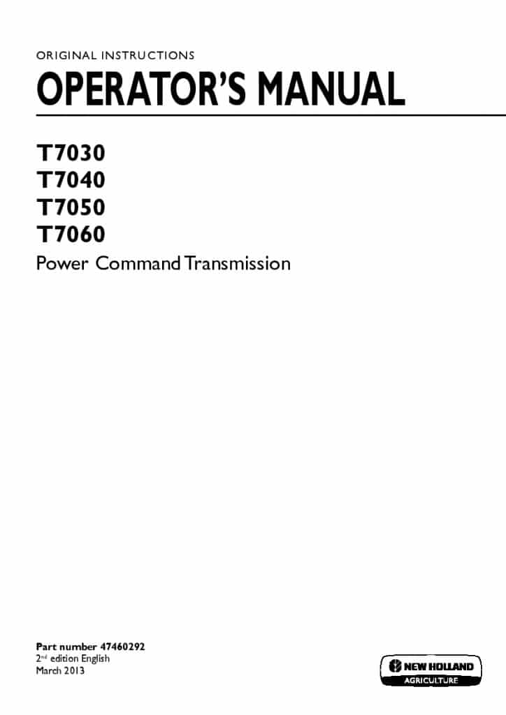 New holland T7030, T7040, T7050, T7060 Power Command Transmission Tractor operator manuals PDF Download