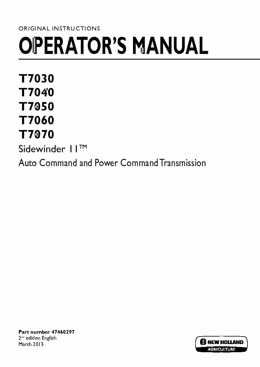 New holland T7030, T7040, T7050, T7060, T7070 operator manuals PDF Download