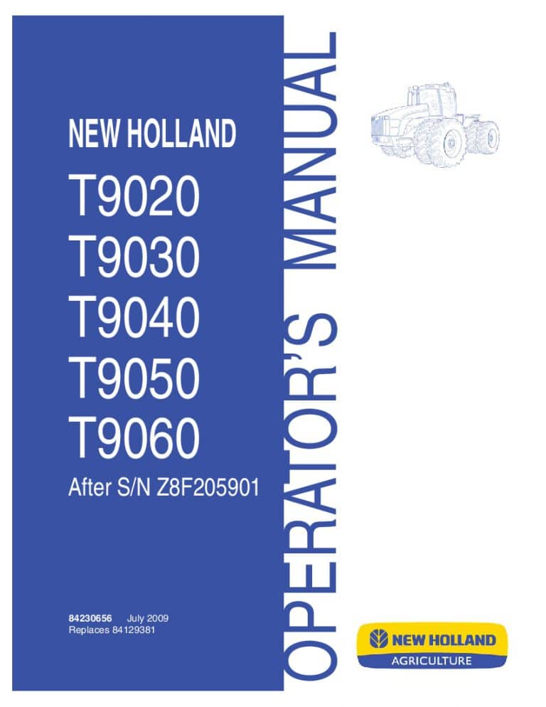 New holland T9020, T9030, T9040, T9050, T9060 operator manuals PDF Download