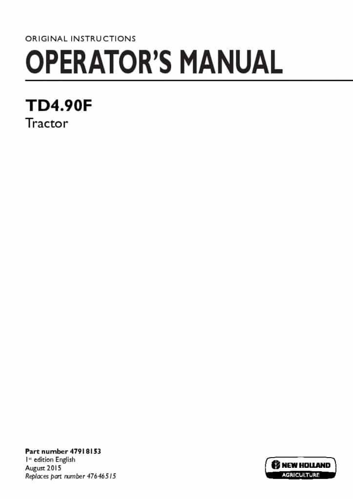 New holland TD4.90F Tractor operator manuals PDF Download