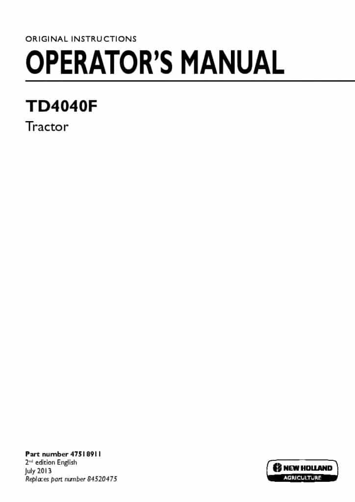 New holland TD4040F Tractor operator manuals PDF Download
