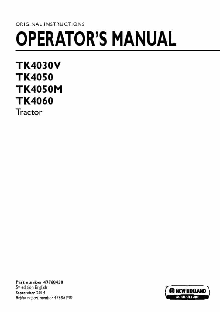 New holland TK4030V, TK4050, TK4050M, TK4060 Tractor operator manuals PDF Download