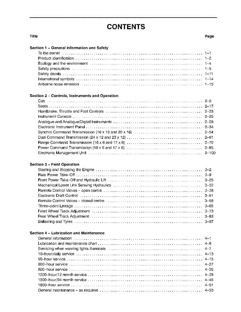 New holland TM115 TM125 TM135 TM150 TM165 Tractor operator manuals PDF Download