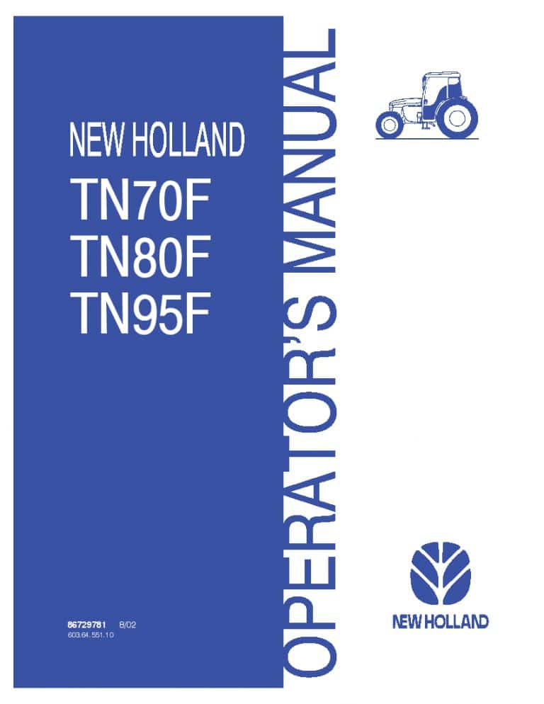 New holland TN70F, TN80F, TN95F Tractors operator manuals PDF Download