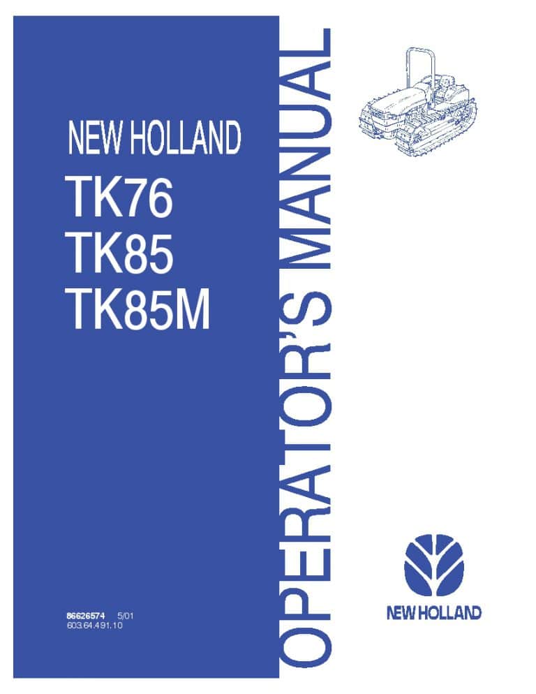 New holland Tk76, TK85, TK85M Crawler Tractor operator manuals PDF Download