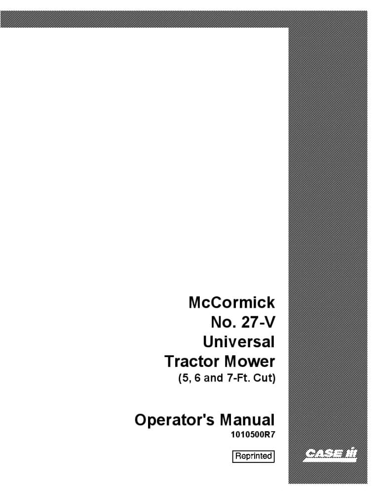 Case 27-V 27V Universal Tractor Mower McCormick Operators Manual PDF Download