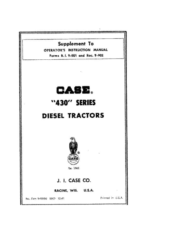 Case 430 Series Diesel Tractor Operators Manual PDF Download
