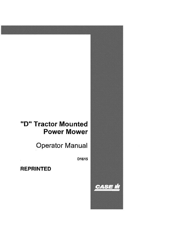 Case D Tractor Mounted Power Mower Operators Manual PDF Download