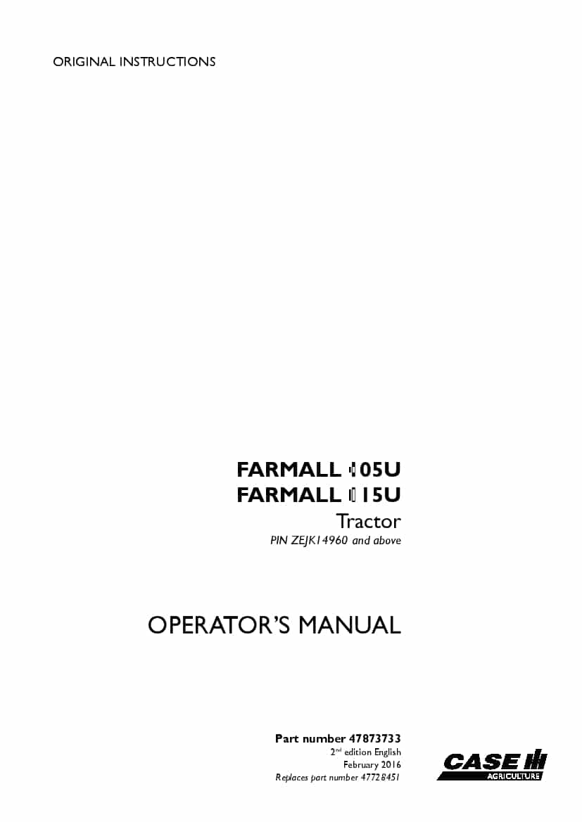 Case Farmall 105U, Farmall 115U Tractor ZEJK14960 Operators Manual PDF Download