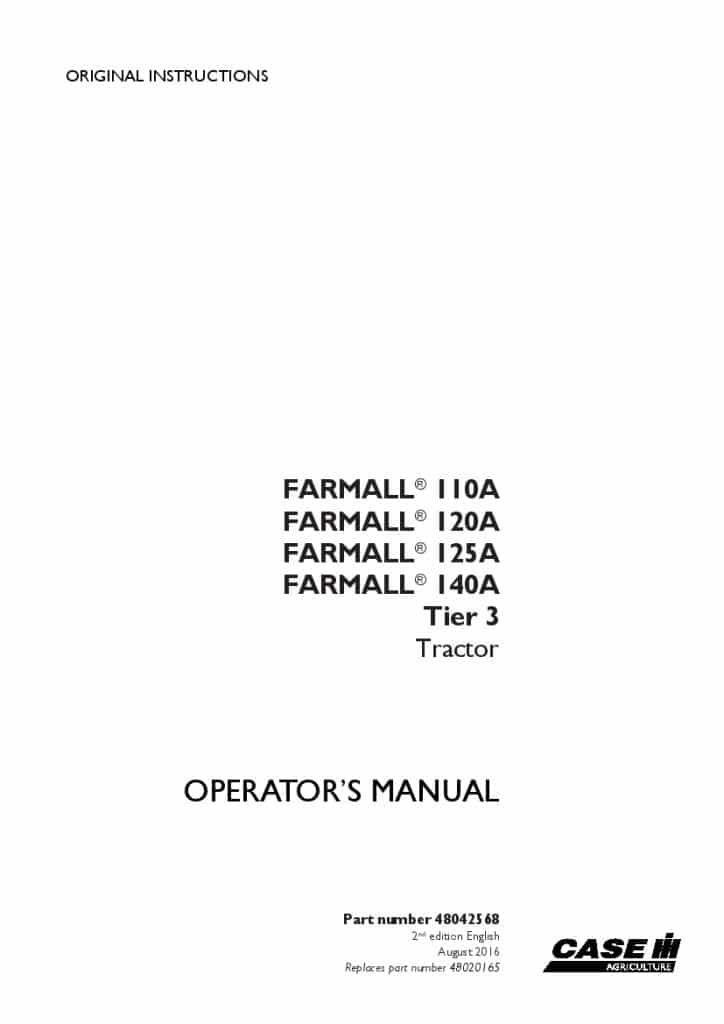 Case Farmall 110A, 120A, 125A, 140A Tier 3 Tractor Operators Manual PDF Download