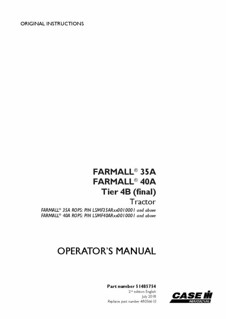Case Farmall 35A, Farmall 40A Tier 4B final Tractor Operators Manual PDF Download