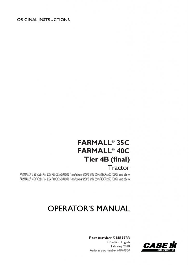 Case Farmall 35C, 40C Tier 4B final Compact tractor Operators Manual PDF Download