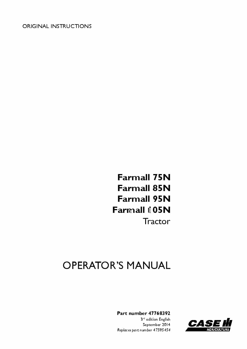 Case Farmall 75N, 85N, 95N, 105N Tractor Operators Manual PDF Download