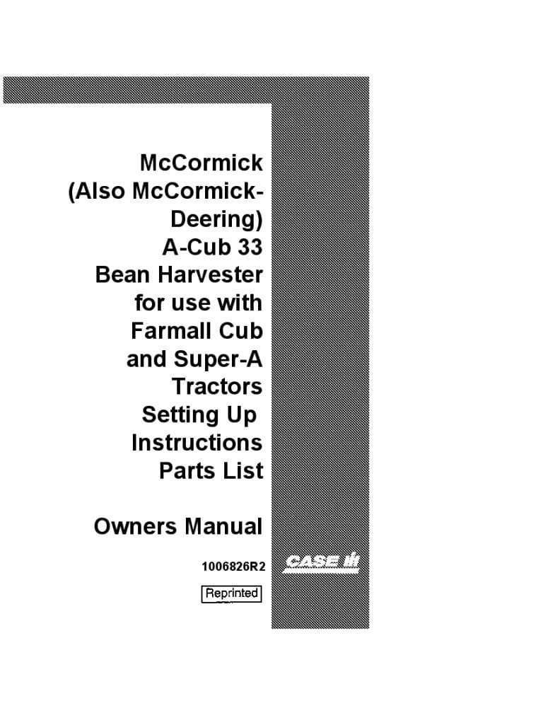 Case Farmall Model A Cub 33 Operators Manual PDF Download