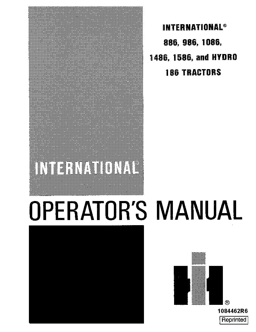 Case International 886, 986, 1086, 1486, 1586 and Hydro 186 Tractor Operators Manual PDF Download